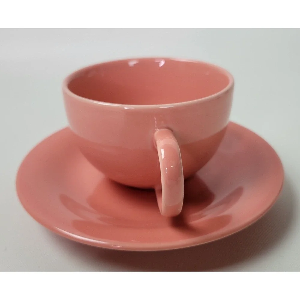 Pottery Barn Colors‎ Salmon Pink Ceramic Cup and Saucer Set 10oz